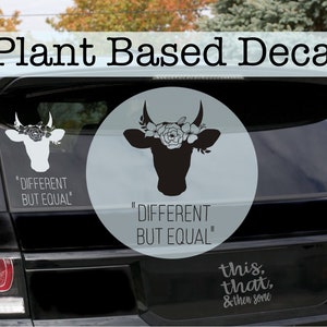 Different but Equal, Plant Based, Pig, Flowers, Vinyl Sticker, Cute Car Decal, Vegan Gift, Vegetarian
