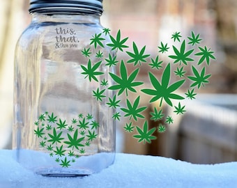 Pot Leaf Heart Vinyl Sticker, Stoner Accessory, Vinyl Decal