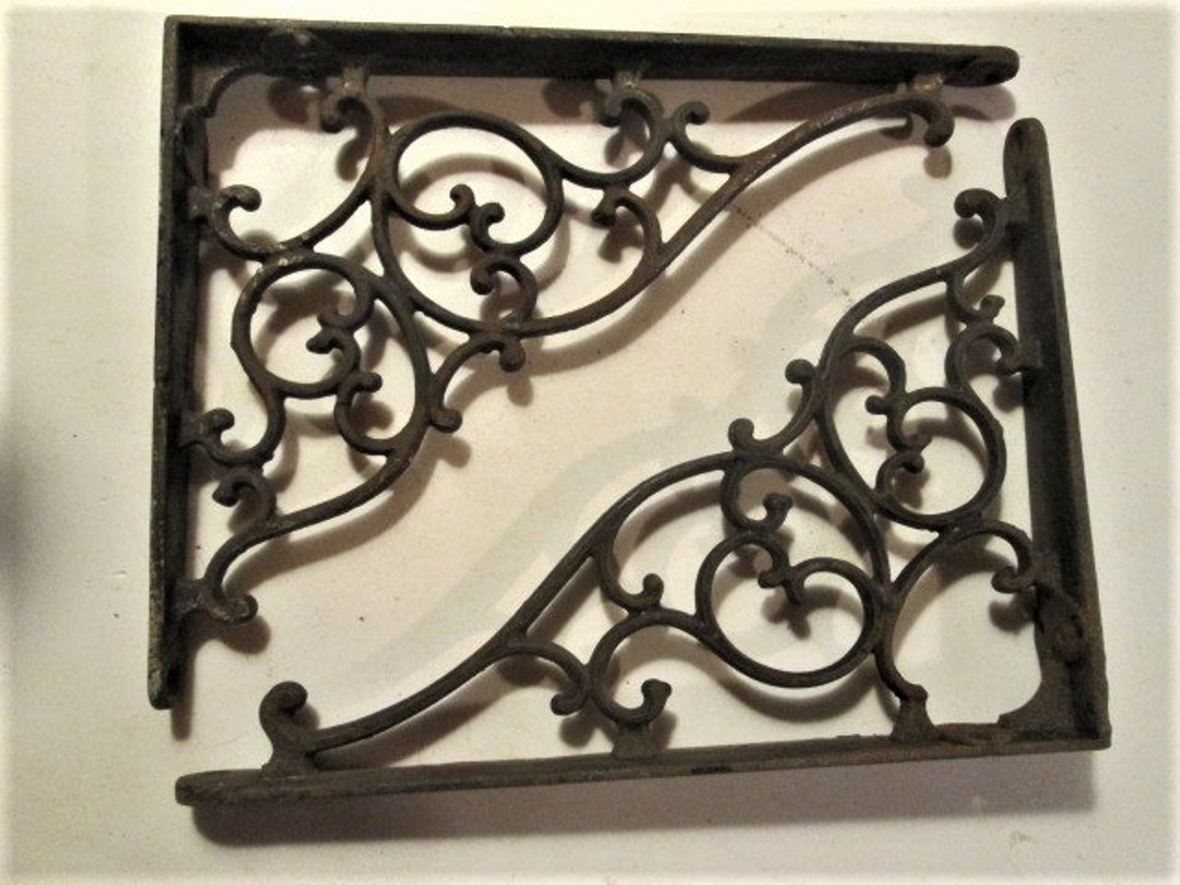 Older Vintage Shelf Brackets Original Black Paint Pair Cast Iron Semi