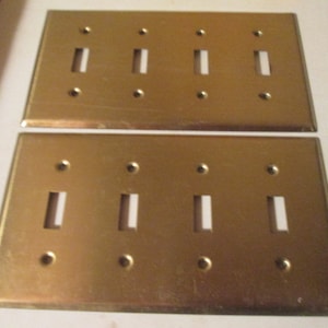 ONE Older Vintage Brass Electrical Quad Quadruple Four Switch Cover Shabby 8972