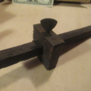 Early Primitive Scribe Hard Wood and Wrought Iron Marking Gauge Carpenters Tool Victorian Era possibly Elm Wood 8397