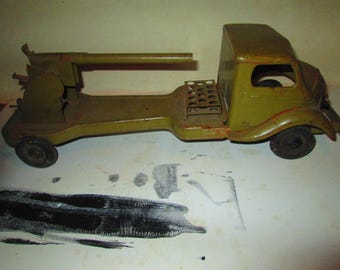 RARE 1930's Kingsbury Toys Steel Flatbed Truck - Blue Cab W