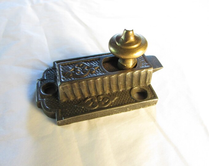1871 Patent Eastlake Antique Door Latch Part Cast Iron W Brass Knob
