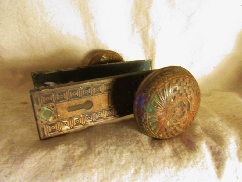 Pair Of Old Doorknobs And Back Plates Shabby Victorian Antique Etsy