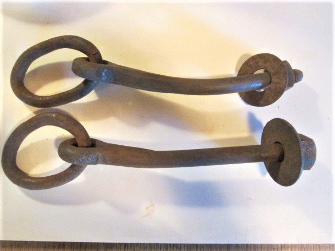 PAIR Large Hand Forged Iron Tether Ring Hitching Post Antique - Etsy