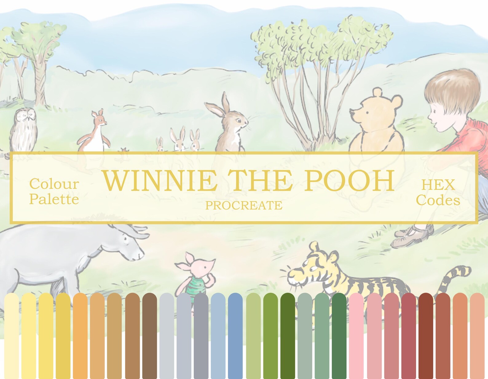 Winnie the Pooh Procreate Colour Palette. Color Swatches, Illustration