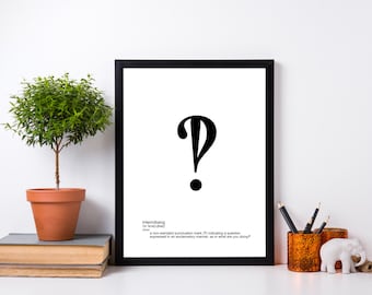 Typografie Print Interrobang Satzzeichen Print Typografische Kunst Satzzeichen Wandkunst Grammatik Print Wörterbuch Kunstdruck Presse Geschenkidee