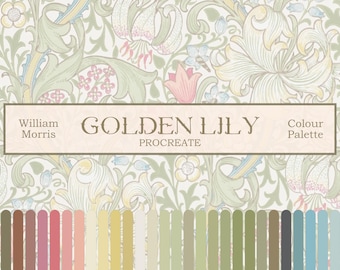 Paleta de colores Golden Lily para Procreate. Muestras de color inspiradas en William Morris, materiales de ilustración.