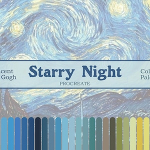 Starry Night Procreate Colour Palette. Color Swatches, Illustration Supplies. Van Gogh Inspired