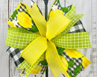 Lemon wreath bow, lemon decor, summer door hanger bow, wreath embellishment, wreath attachment, lantern bow, summer home decor, tiered tray
