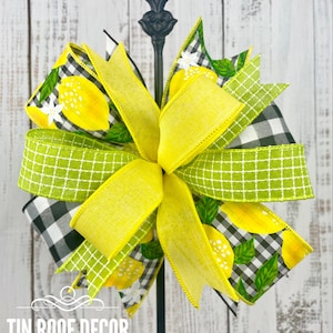 Lemon wreath bow, lemon decor, summer door hanger bow, wreath embellishment, wreath attachment, lantern bow, summer home decor, tiered tray image 1