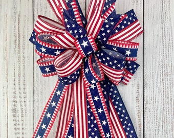 Patriotic bow, patriotic wreath bow, 4th of July wreath bow, 4th of July decor, patriotic decor, red white and blue bow, bow for wreath