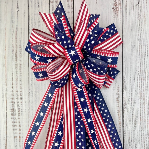 Patriotic bow, patriotic wreath bow, 4th of July wreath bow, 4th of July decor, patriotic decor, red white and blue bow, bow for wreath