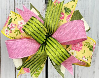 Spring floral bow, spring wreath bow, summer wreath bow, lantern bow, bow for wreath, wreath embellishment, yellow bow, door hanger bow