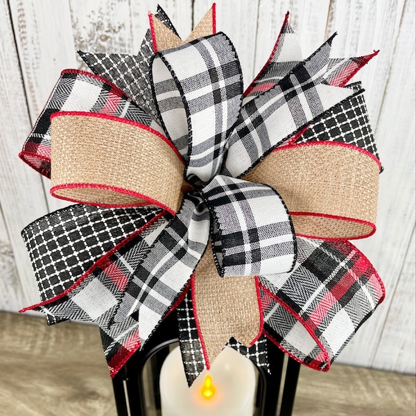 Rustic wreath bow, farmhouse wreath bow, rustic lantern bow, red and black bow, bow for wreath, country wreath bow, wreath embellishment