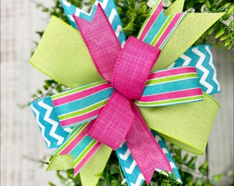 Summer wreath bow, summer lantern bow, summer porch decor, wreath embellishment, summer door hanger bow, birthday party bow, bow for wreath