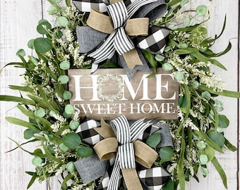 Farmhouse wreath, year round wreath, greenery wreath, farmhouse wall decor, neutral wall decor, neutral wreath, farmhouse living room