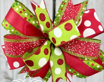 Christmas bow, Christmas wreath bow, Christmas tree bow, whimsical bow, Christmas tree decoration, Christmas decor, red and green bow