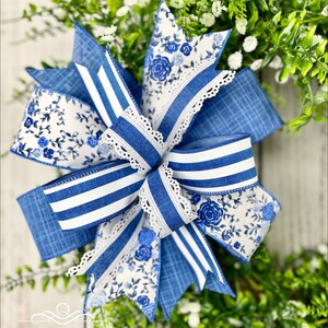 Blue wreath bow, blue fall wreath bow, fall decor, summer wreath bow, blue door hanger bow, bow for lantern, blue home decor, bow for wreath