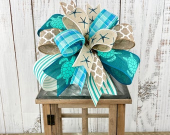 Sea turtle bow, nautical wreath bow, coastal decor, beach wreath bow, summer bow for wreath, coastal lantern bow, nautical door hanger bow