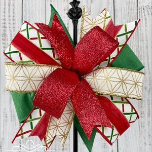 Christmas Bow, Farmhouse Christmas Wreath Bow, Lantern Bow, Green and Gold  Christmas, Winter Wreath Bow, Rustic Christmas Wreath Bow 
