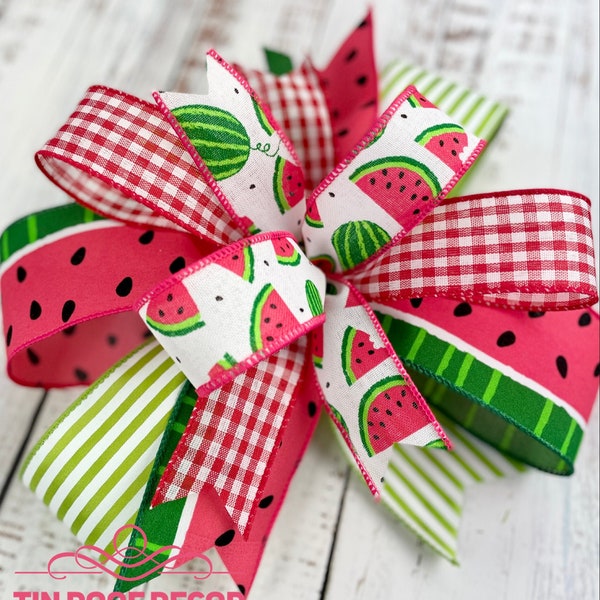 Watermelon wreath bow, watermelon decor, spring bow, summer wreath bow, watermelon bow, wreath embellishment, door hanger bow, lantern bow
