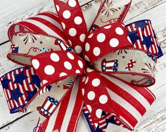 Patriotic bow, 4th of July bow, July 4th decoration, Memorial Day bow, patriotic wreath bow, patriotic door hanger bow, lantern bow, USA bow