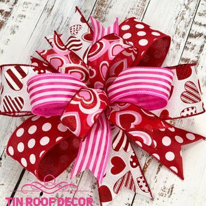 Valentines Day bow, Valentines wreath bow, Valentines Day decoration, red and pink bow, Valentines bow, red door hanger bow, red lantern bow