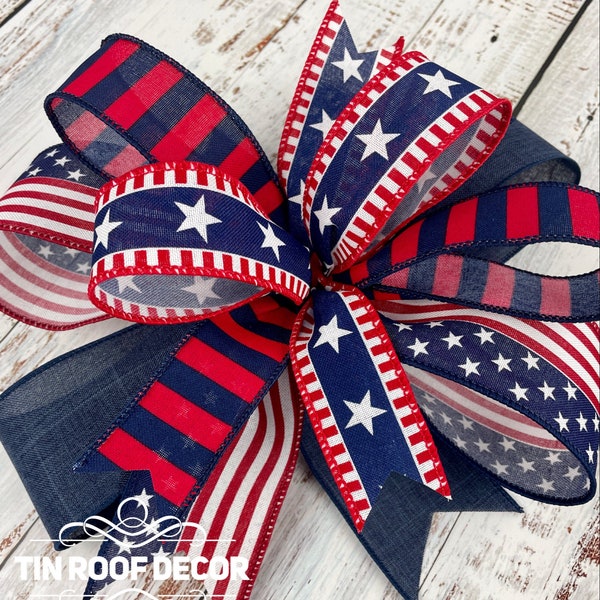 Patriotic bow, 4th of July bow, July 4th decoration, Memorial Day bow, patriotic wreath bow, patriotic door hanger bow, lantern bow, USA bow