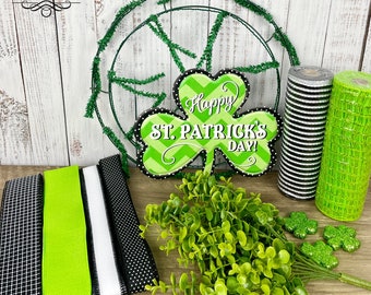 St. Patrick's Day wreath kit, diy wreath kit with instructions, wreath supplies, St. Patrick's Day decoration, door wreath, craft supplies