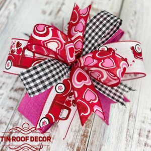 Valentine's Day bow, Valentine's Day truck bow, Valentine's Day wreath bow, Valentines Day decor, Valentines door hanger bow, lantern bow