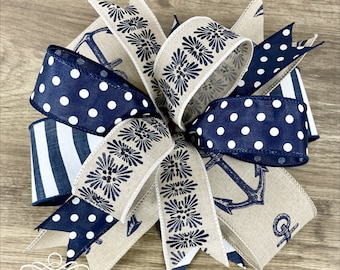 Nautical wreath bow, coastal decor, beach wreath bow, anchor wreath bow, summer bow for wreath, lantern sea bow, nautical door hanger bow