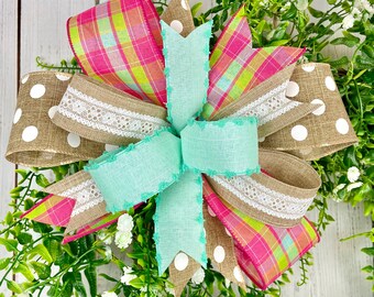 Bow for summer wreath, bow for lantern, wreath embellishment, summer door hanger bow, wreath attachment, spring wreath bow, porch decor