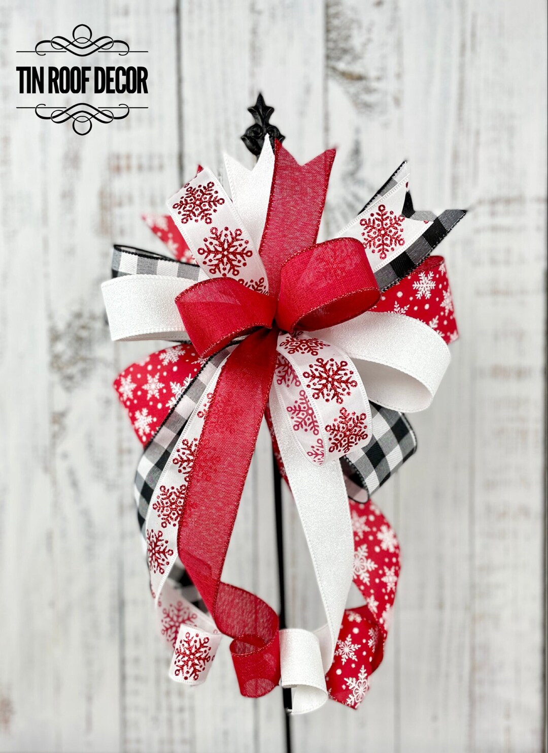 Christmas Wreath Bow, Farmhouse Christmas Bow, Christmas Tree Topper