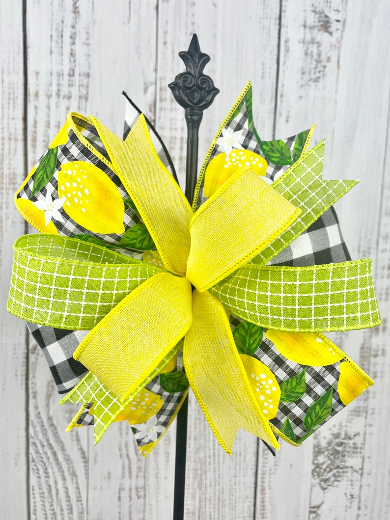 Lemon wreath bow, lemon decor, summer door hanger bow, wreath embellishment, wreath attachment, lantern bow, summer home decor, tiered tray image 9