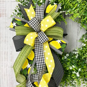 Lemon bow, lemon wreath bow, yellow and black bow, summer wreath bow, summer lantern bow, lemon door hanger bow, summer decor, lemon decor image 8