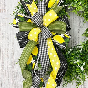 Lemon bow, lemon wreath bow, yellow and black bow, summer wreath bow, summer lantern bow, lemon door hanger bow, summer decor, lemon decor image 10