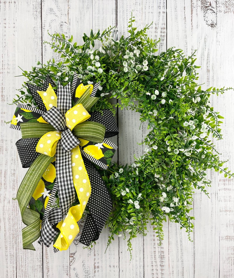 Lemon bow, lemon wreath bow, yellow and black bow, summer wreath bow, summer lantern bow, lemon door hanger bow, summer decor, lemon decor image 4