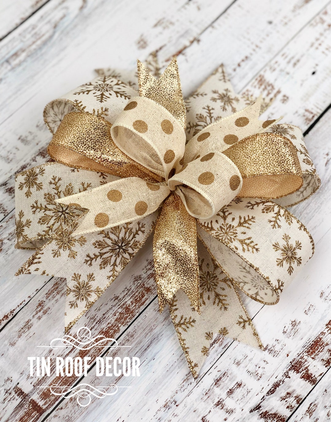Christmas Bow, Christmas Wreath Bow, Gold Christmas Bow, Gold Christmas