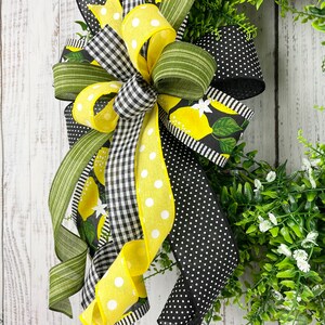 Lemon bow, lemon wreath bow, yellow and black bow, summer wreath bow, summer lantern bow, lemon door hanger bow, summer decor, lemon decor image 3