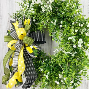 Lemon bow, lemon wreath bow, yellow and black bow, summer wreath bow, summer lantern bow, lemon door hanger bow, summer decor, lemon decor image 9