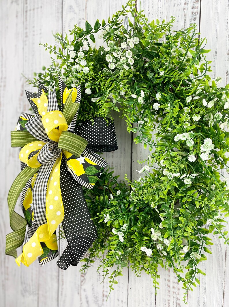 Lemon bow, lemon wreath bow, yellow and black bow, summer wreath bow, summer lantern bow, lemon door hanger bow, summer decor, lemon decor image 9