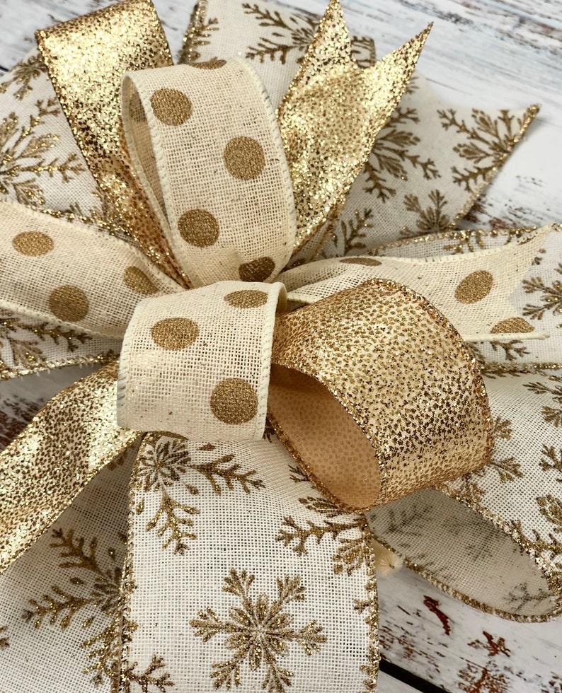 Christmas Bow Christmas Wreath Bow Gold Christmas Bow Gold Etsy