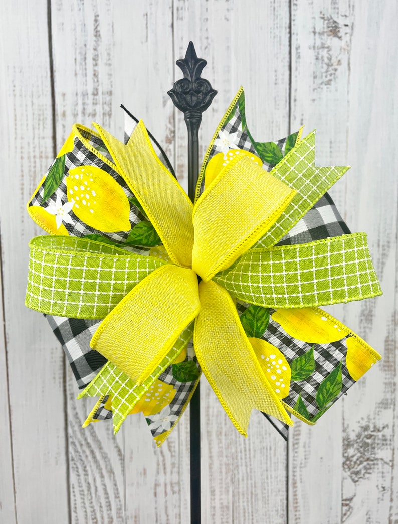 Lemon wreath bow, lemon decor, summer door hanger bow, wreath embellishment, wreath attachment, lantern bow, summer home decor, tiered tray image 3