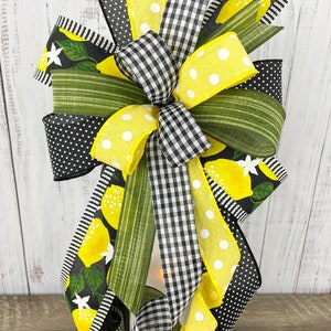 Lemon bow, lemon wreath bow, yellow and black bow, summer wreath bow, summer lantern bow, lemon door hanger bow, summer decor, lemon decor image 5