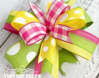 Spring bow, spring wreath bow, Easter wreath bow, spring home decor, spring decoration, porch decor spring, bow for lantern, pink wreath bow