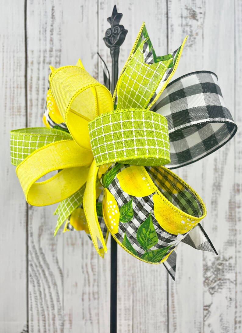 Lemon wreath bow, lemon decor, summer door hanger bow, wreath embellishment, wreath attachment, lantern bow, summer home decor, tiered tray image 7