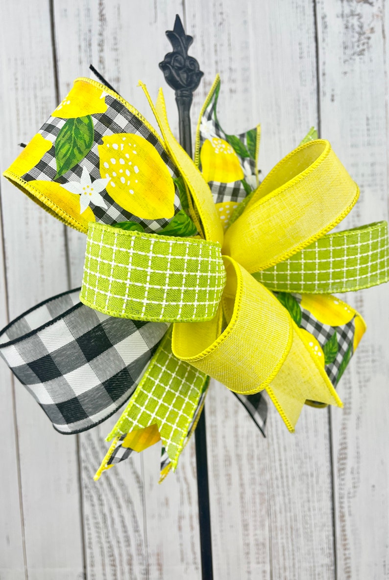 Lemon wreath bow, lemon decor, summer door hanger bow, wreath embellishment, wreath attachment, lantern bow, summer home decor, tiered tray image 4