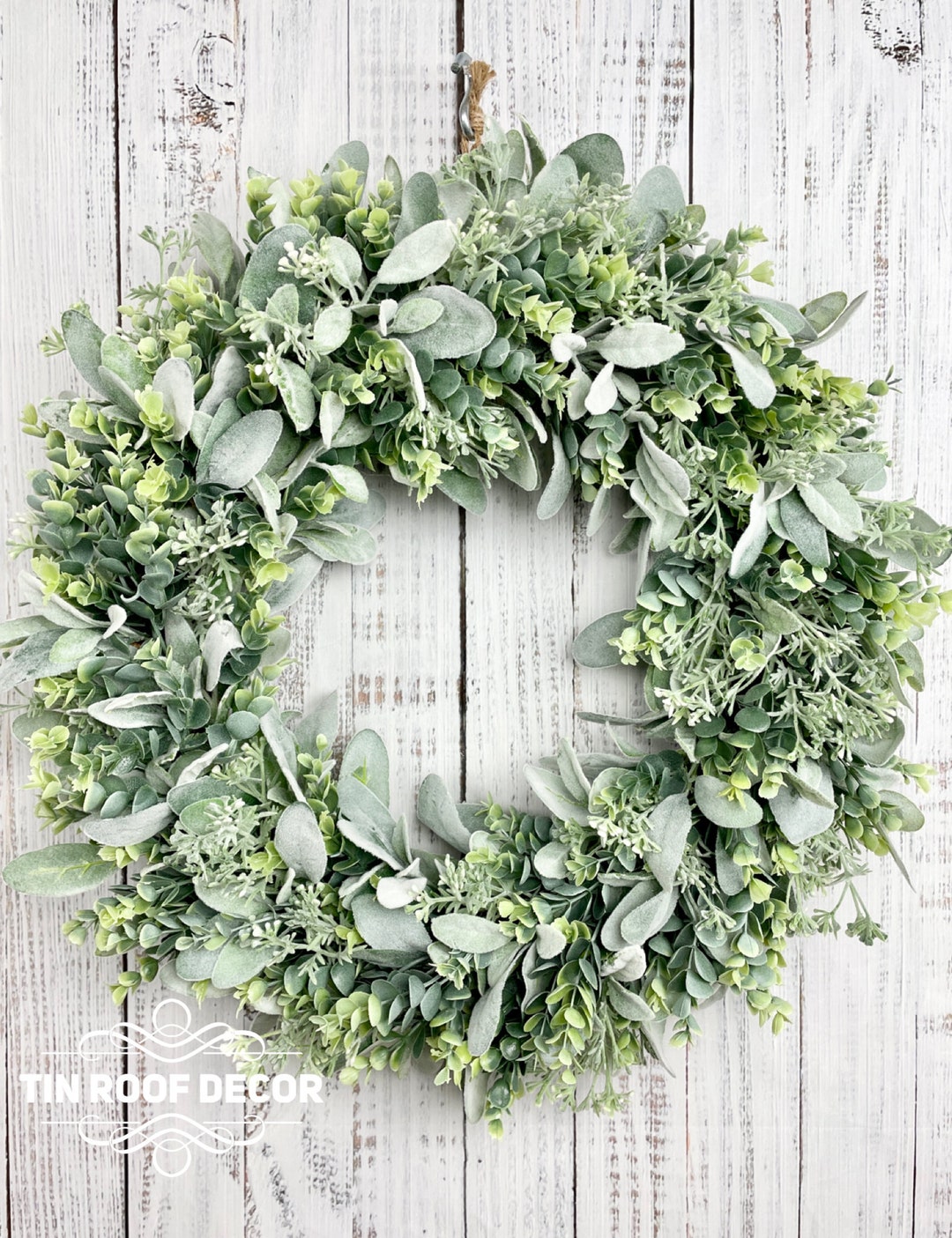 Lambs Ear Wreath, Eucalyptus Wreath, Greenery Wreath, Year Round Wreath ...