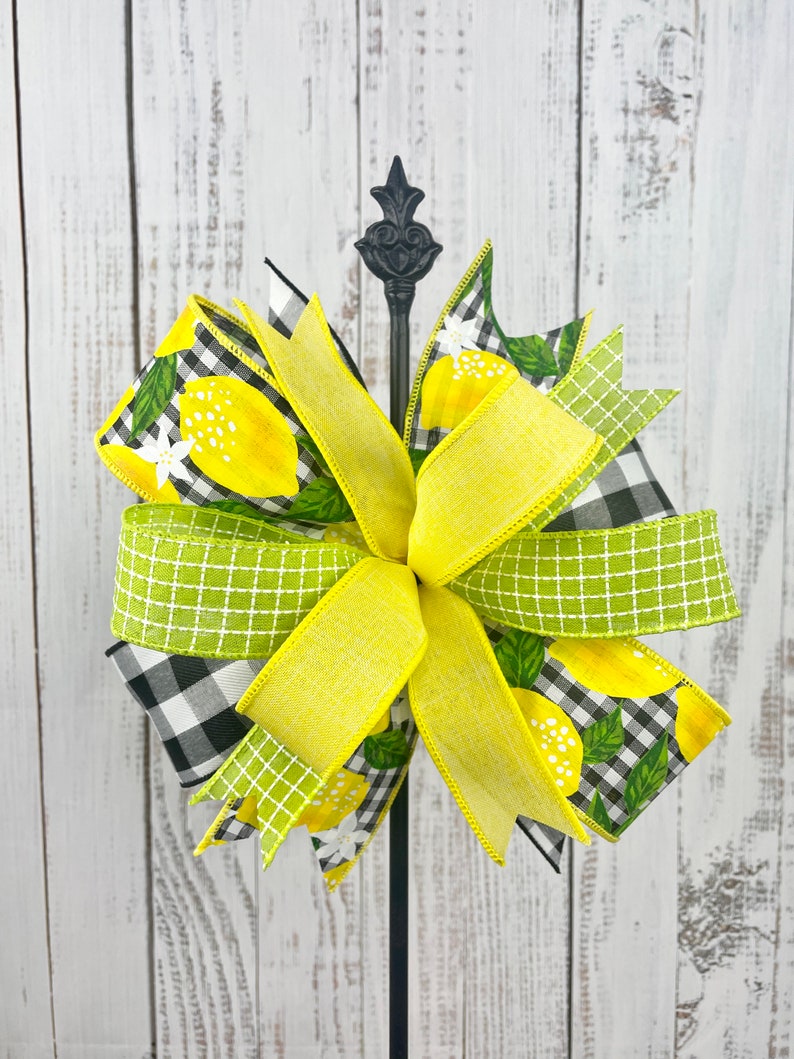 Lemon wreath bow, lemon decor, summer door hanger bow, wreath embellishment, wreath attachment, lantern bow, summer home decor, tiered tray image 8